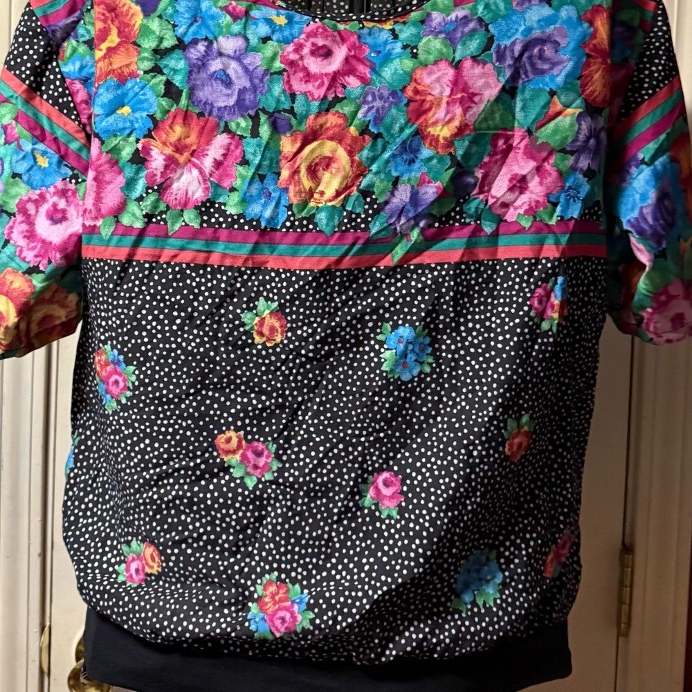 Vintage ~ Top ~ Women’s ~ Large ~ Blouse ~ Floral ~ Polka Dot